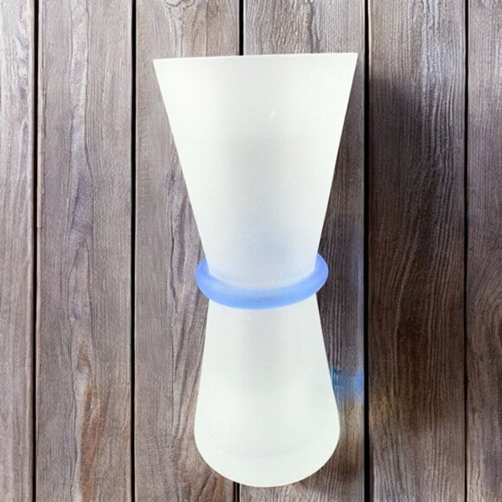 Vintage Frosted Glass Vase Vessel With Cobalt Blue Ring Glassware Vase Decor VTG